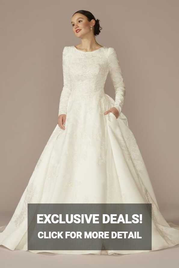 Long Sleeve Beaded Lace Modest Wedding Dress | David&#39;s Bridal