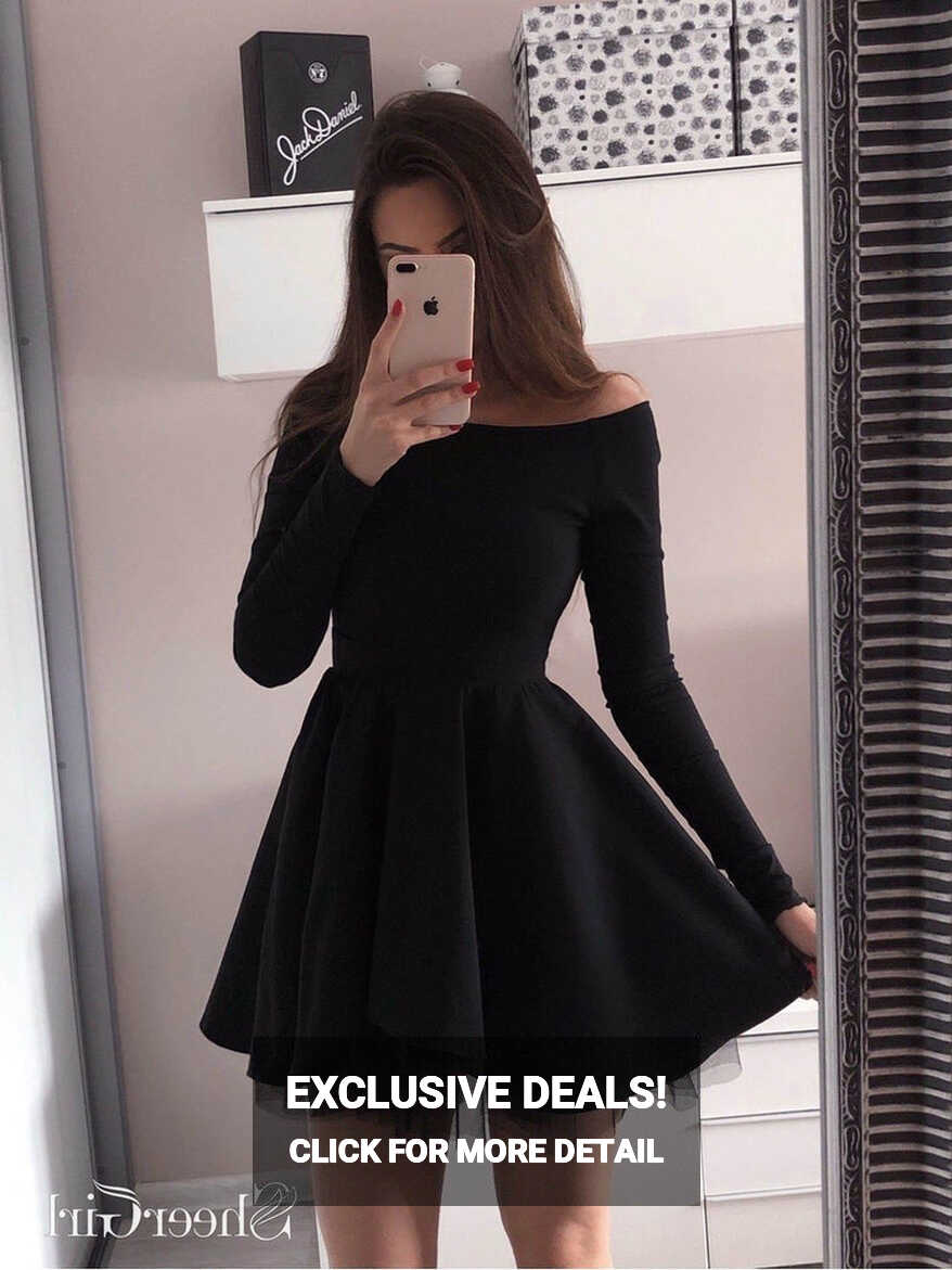 Long Sleeve Black Homecoming Dresses Mini Short Red Prom Dress ...