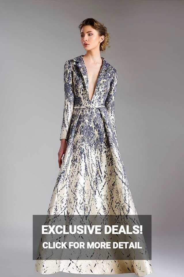 Long Sleeve Brocade Evening Gown - District 5 Boutique