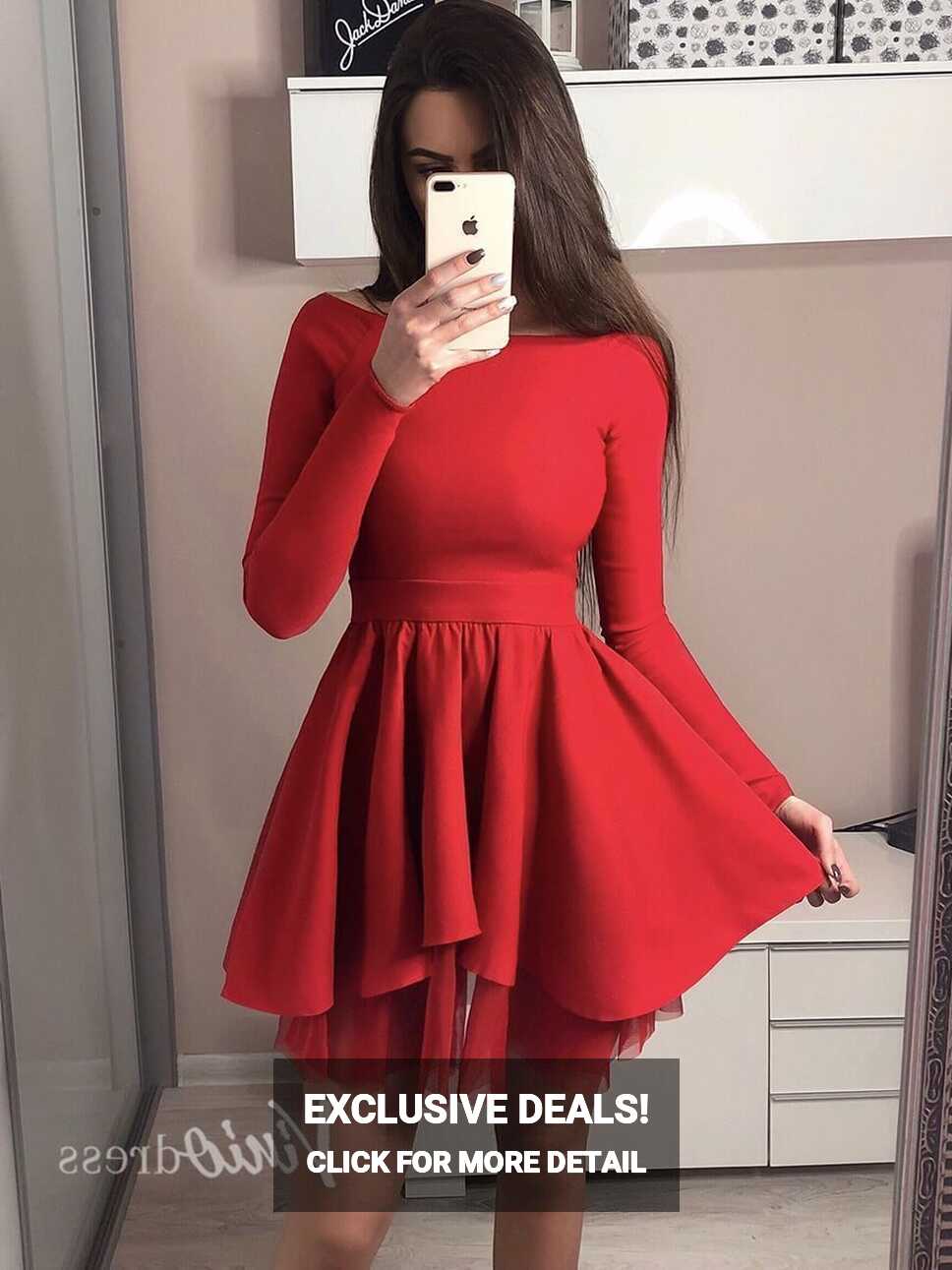 Long Sleeve Chic Short Party Dress Red Homecoming Dresses FD1299 ...