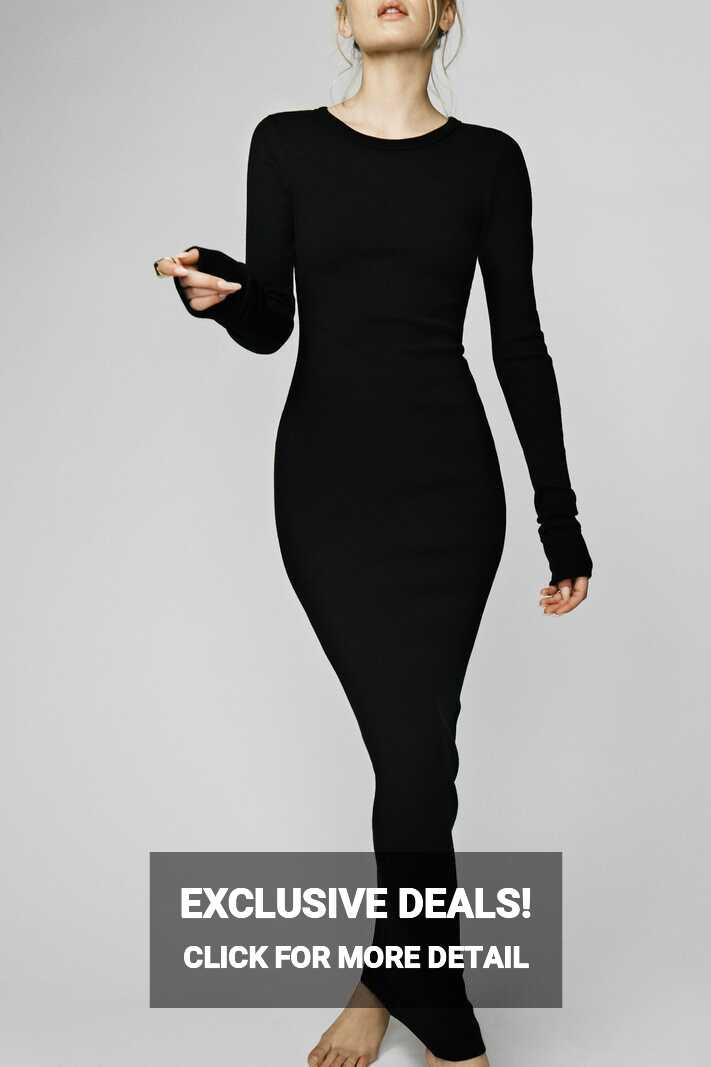 Long Sleeve Crewneck Maxi Dress Black | ÉTERNE