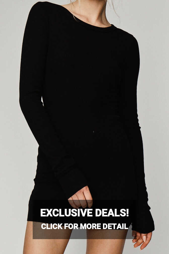 Long Sleeve Crewneck Mini Dress Black | ÉTERNE