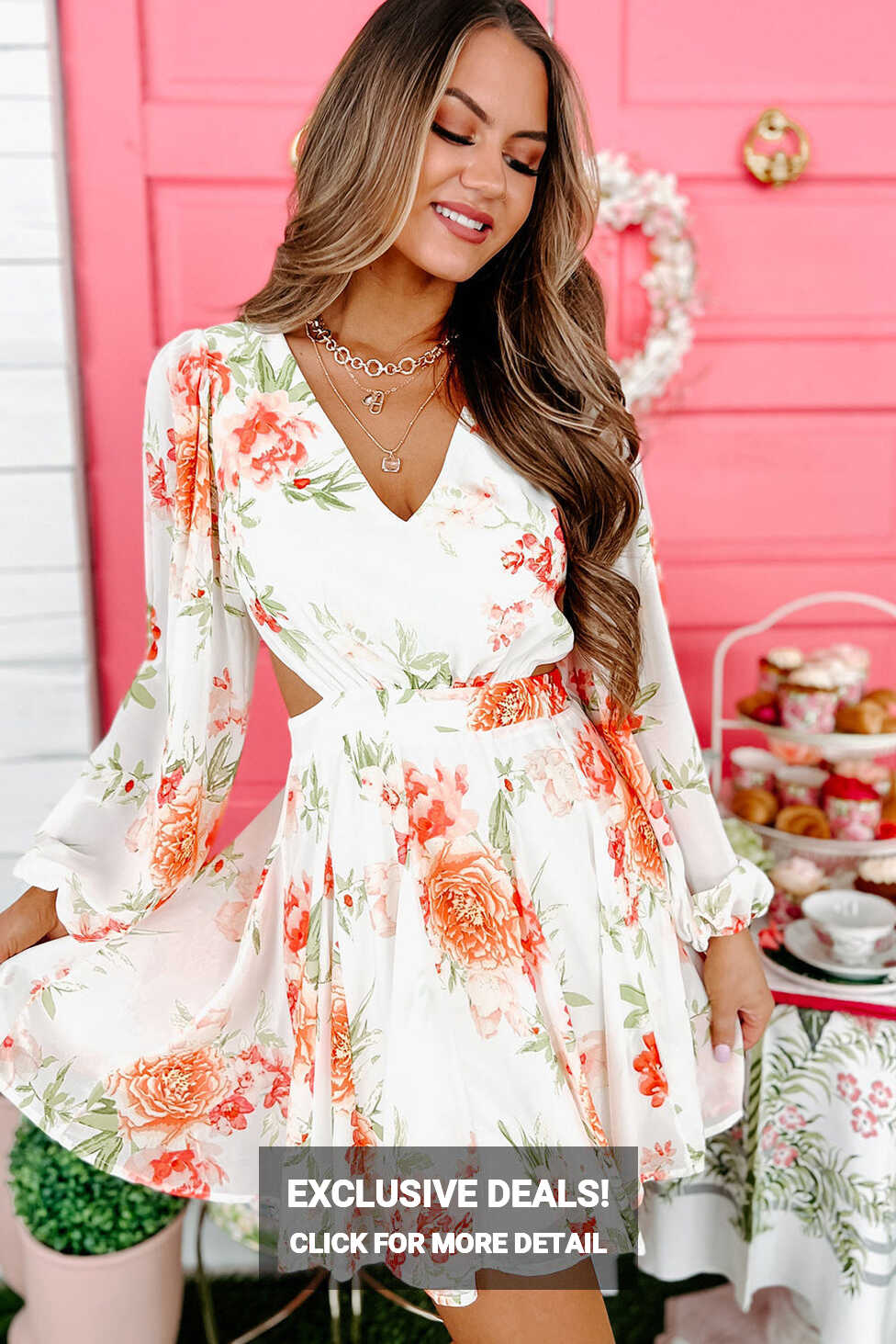 Long Sleeve Cut-out Floral Dress – ALELLY