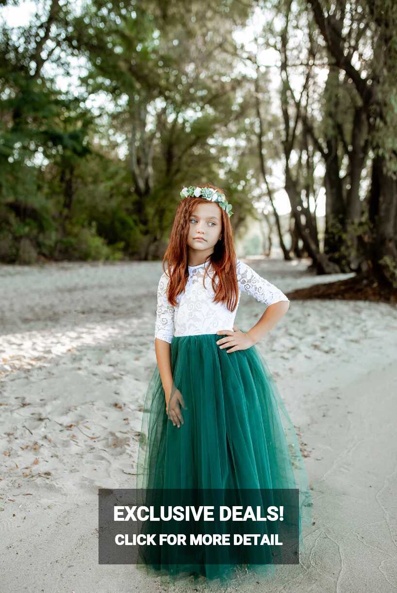 Long Sleeve Dark Green Flower Girl Dress – misaislestyle