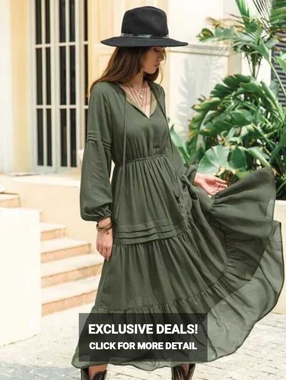 Long Sleeve Dress Checked Plaid Robe Maxi Beach Dress Summer ...