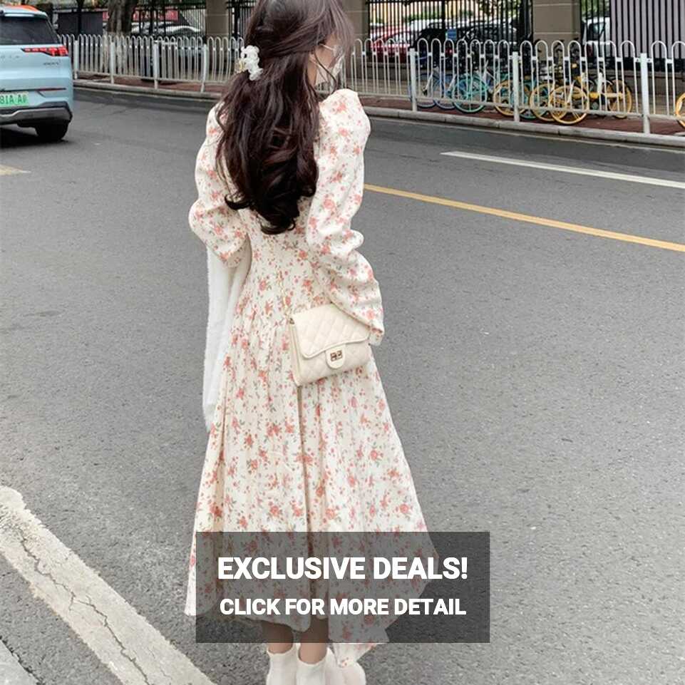 Long Sleeve Dress Women Elegant Fashion College Floral Korean ...