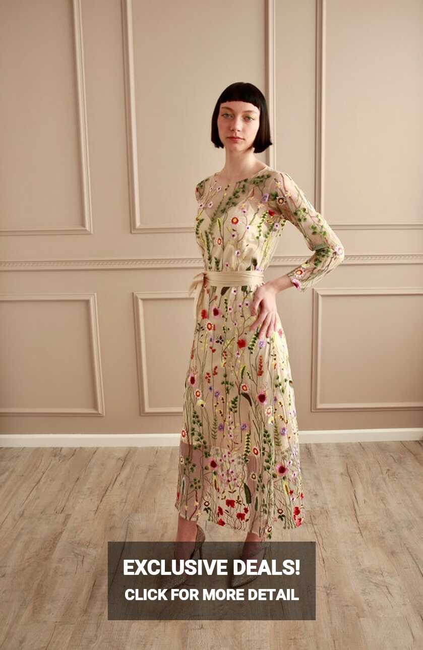 Long Sleeve Embroidered, Floral Dress - Etsy