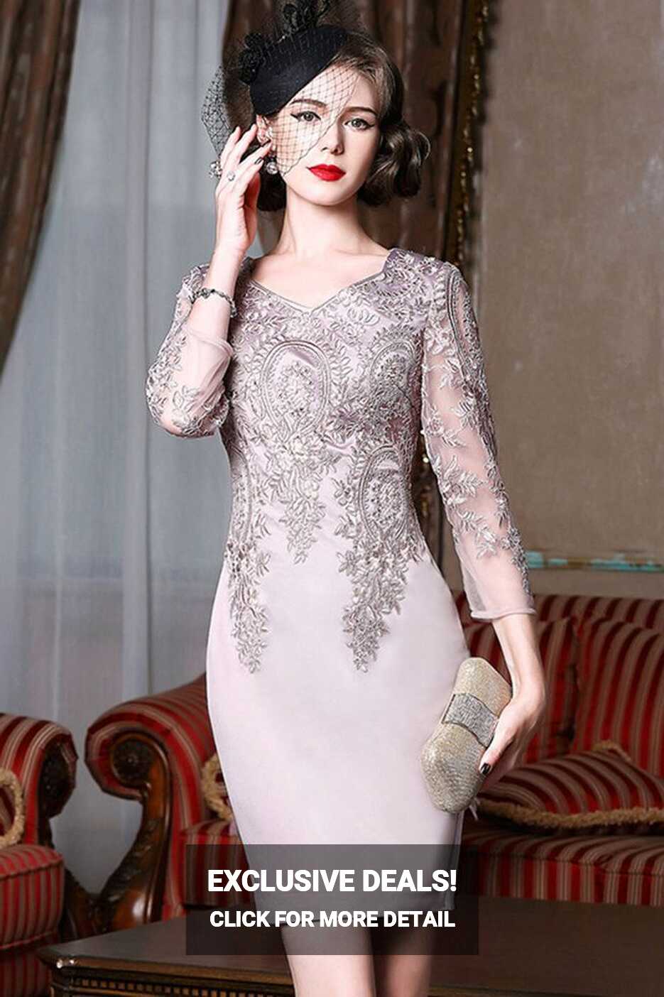 Long Sleeve Embroidered Cocktail Dress For Women Over 40,50 ...