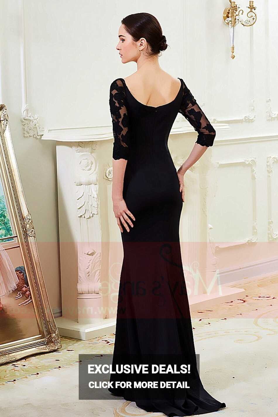 Long Sleeve Evening Gowns | Long Black Dress With Lace