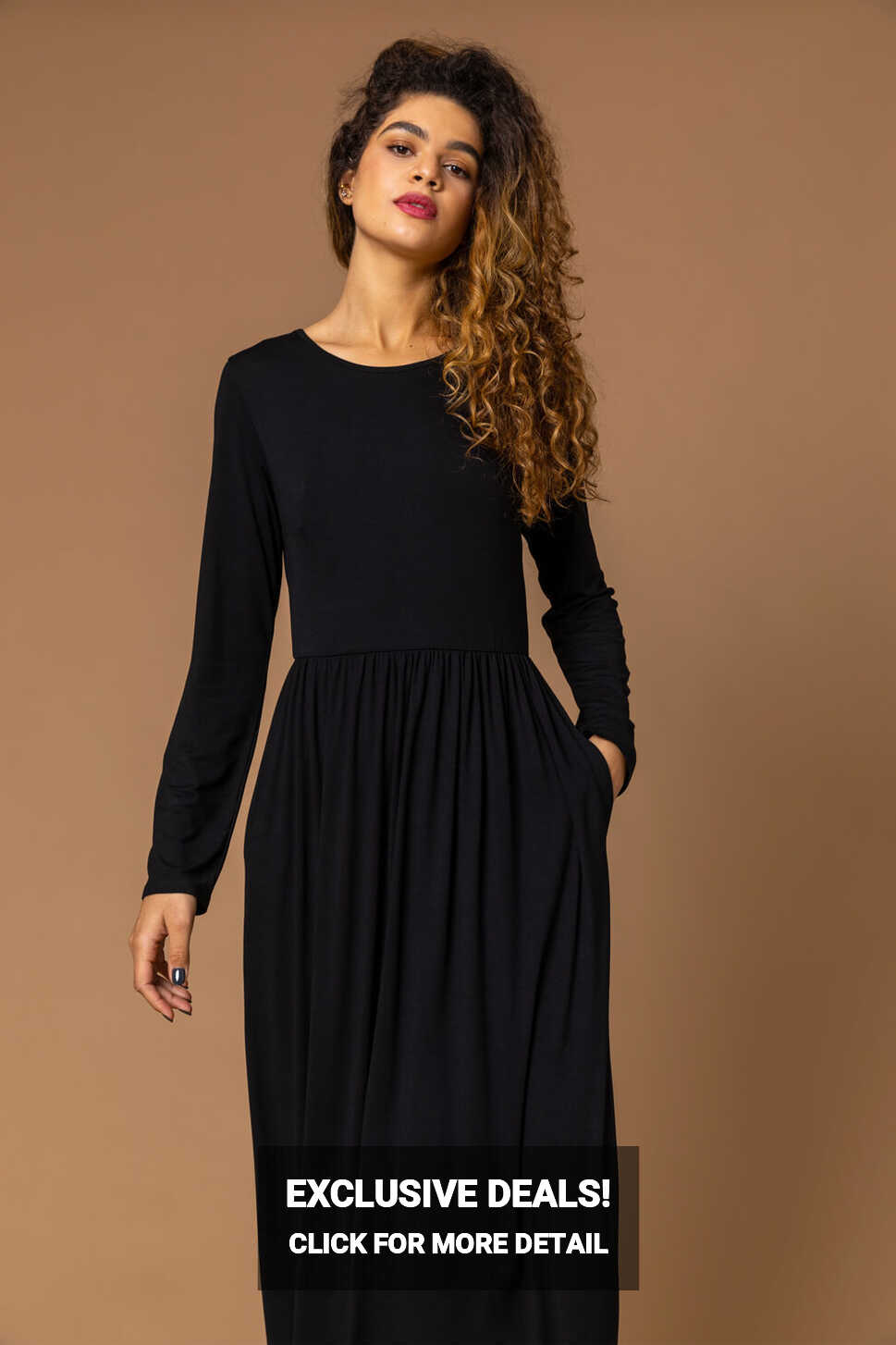 Long Sleeve Jersey Maxi Dress in Black - Roman Originals UK