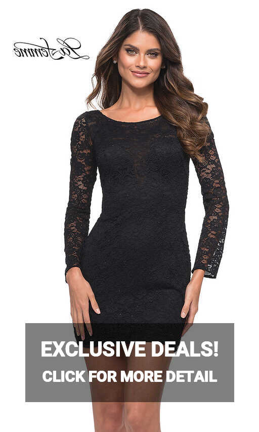 Long Sleeve La Femme Short Black Lace Party Dress