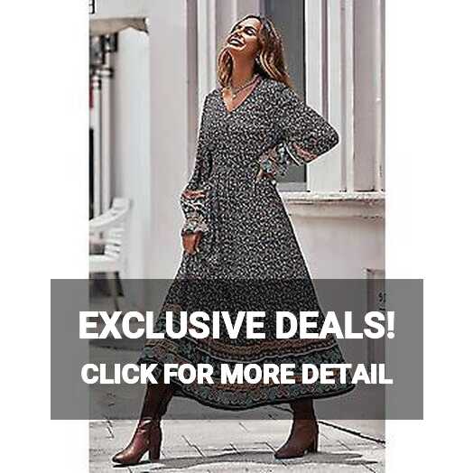 Long Sleeve Maxi Dress For Women - V Neck Casual Button Down Boho ...