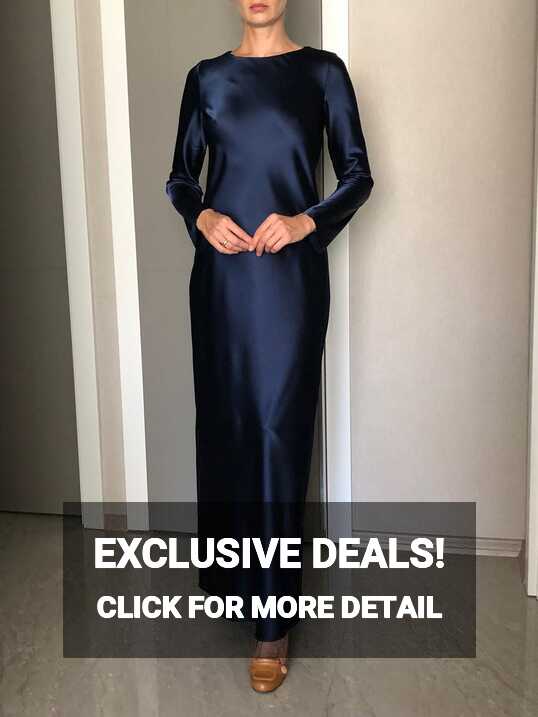 Long Sleeve Maxi Satin Dress - Etsy