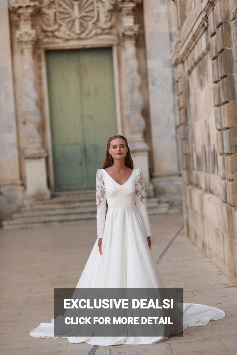 Long Sleeve Modest Wedding Dress, A Line Rustic Wedding Dress ...