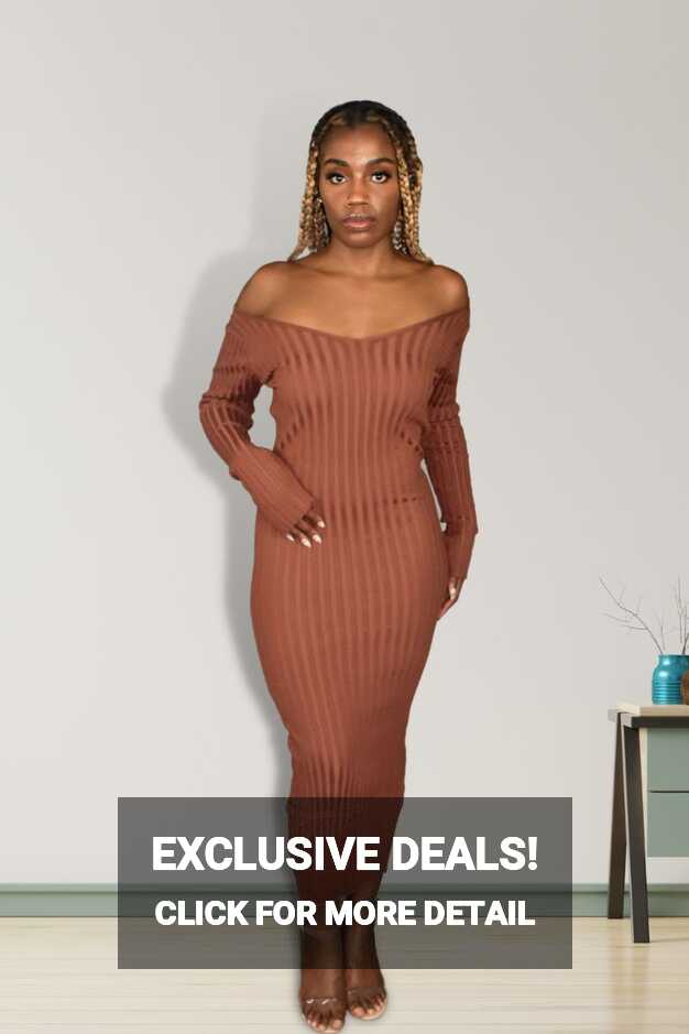 Long Sleeve Ribbed Off Shoulder Dress – BodyFab.com