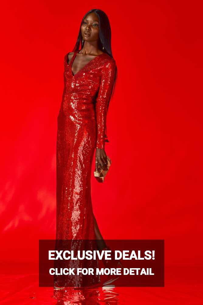 Long Sleeve Sequin Gown - Red | L&#39;MOMO | Wolf &amp; Badger