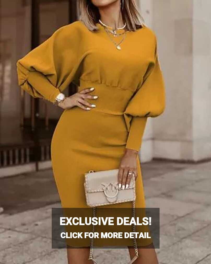 Long Sleeve Solid Knee Length Bodycon Elegant Dress