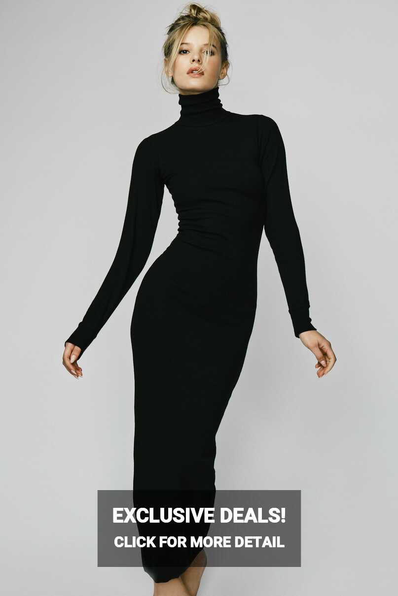 Long Sleeve Turtleneck Maxi Dress Black | ÉTERNE