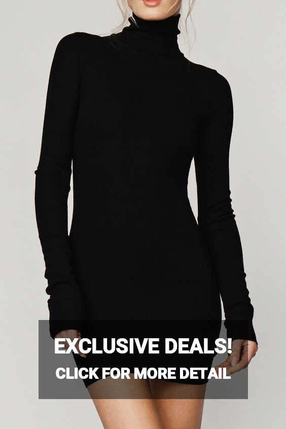 Long Sleeve Turtleneck Mini Dress Black | ÉTERNE