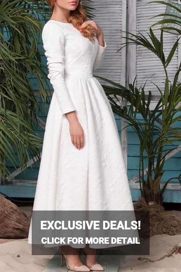 Long Sleeve White Fit and Flare Maxi Dress