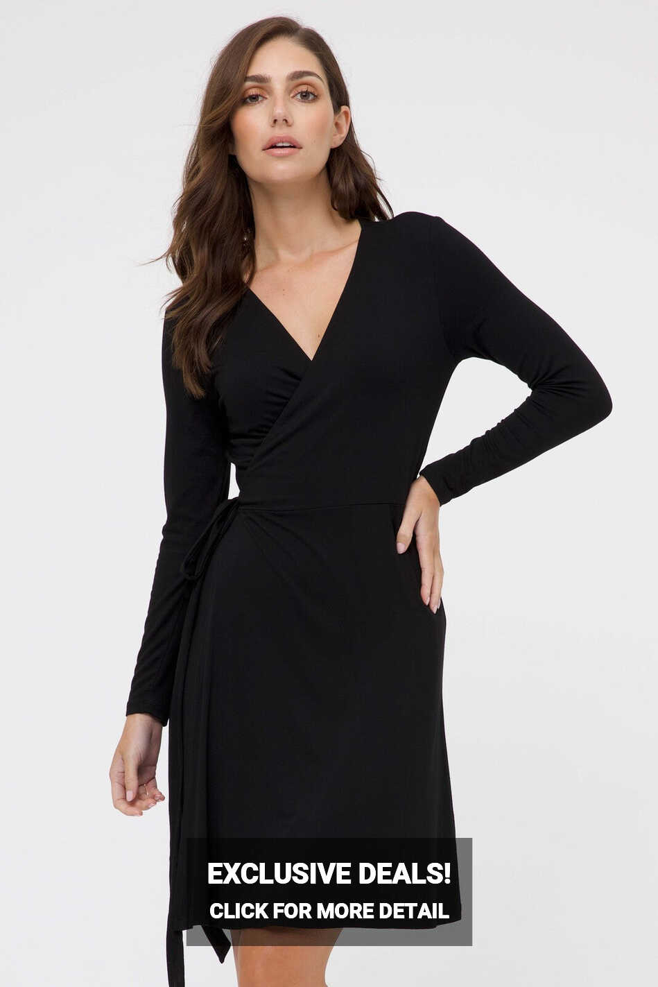 Long Sleeve Wrap Dress - Black | Bamboo Body