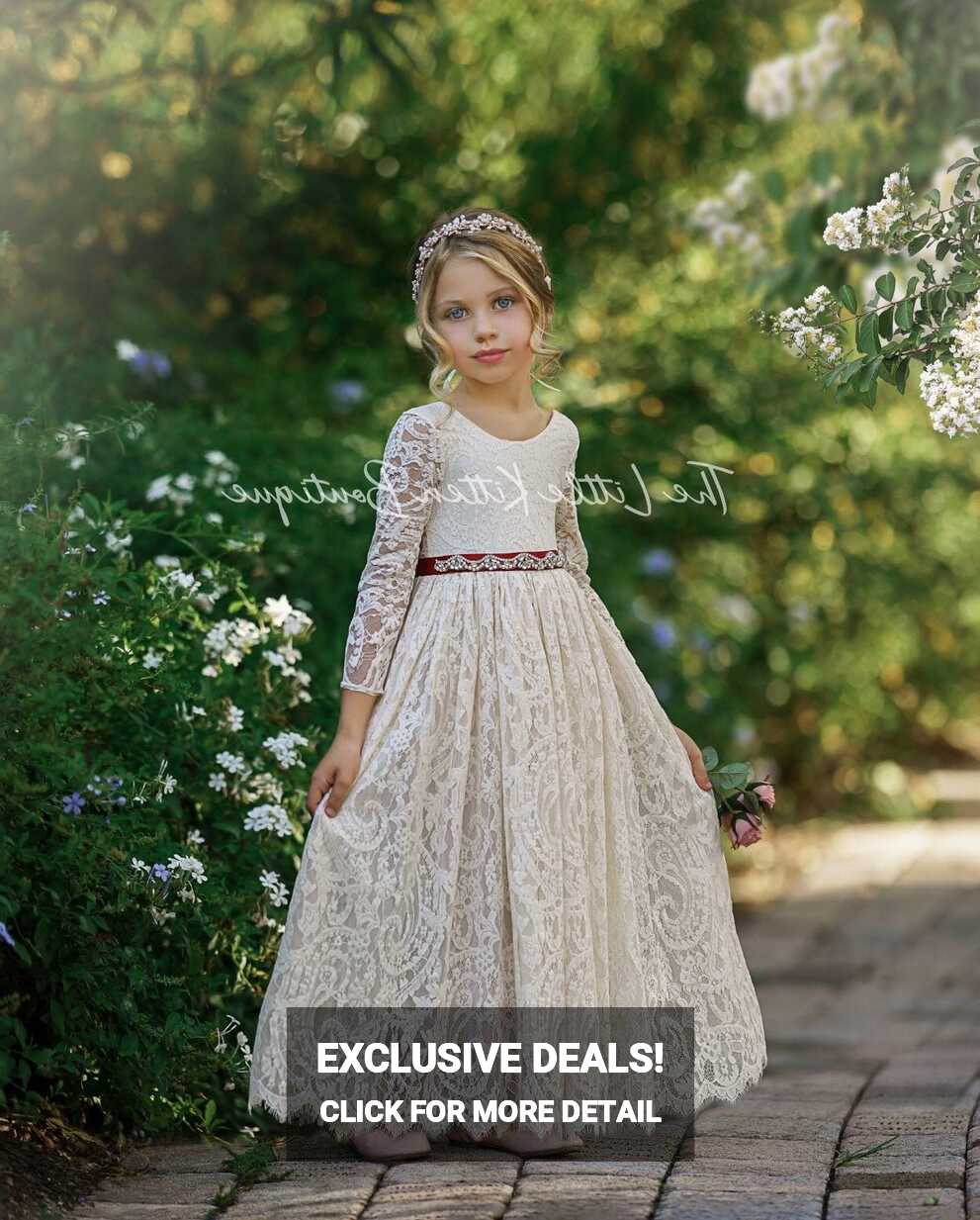 Long Sleeve flower girl dress, White lace flower girl dress ...