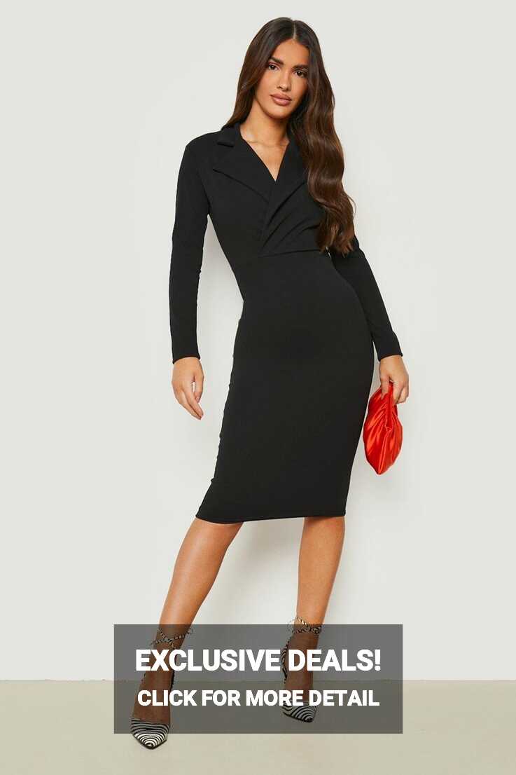 Long Sleeved Wrap Tailored Midi Dress