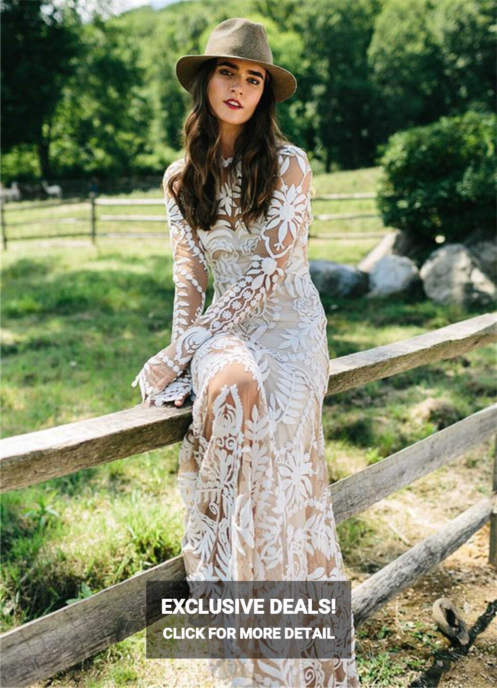 Long Sleeves Lace Boho Wedding Dresses Cheap Mermaid Bridal Gown ...