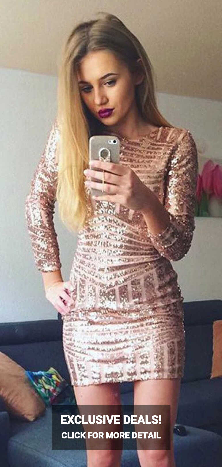 Long Sleeves Sequins Homecoming Dresses, Short Tight Sexy Prom ...