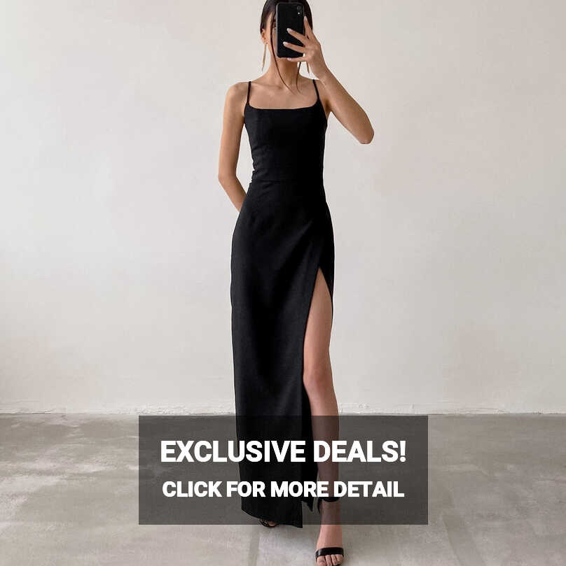 Long Slip Black Spaghetti Strap Dresses – Mokoler