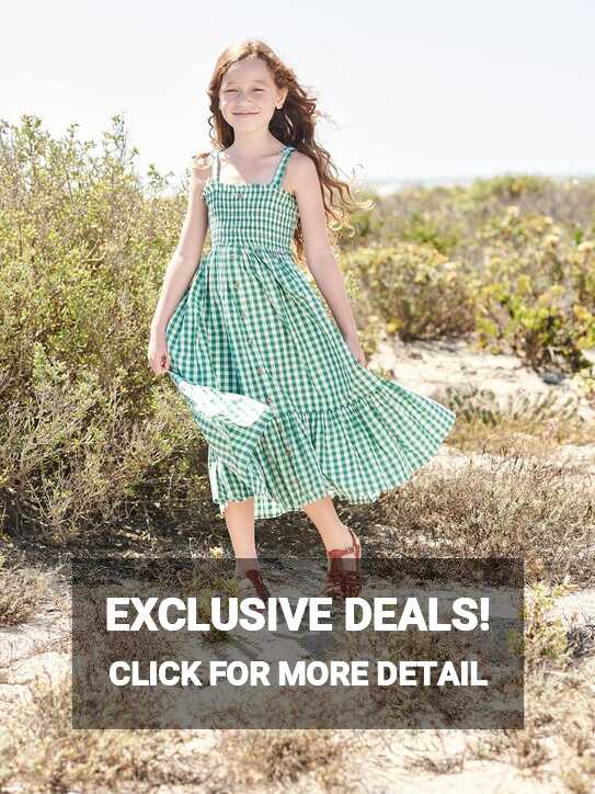 Long Smocked Dress for Girls - green medium checks, Girls | Vertbaudet