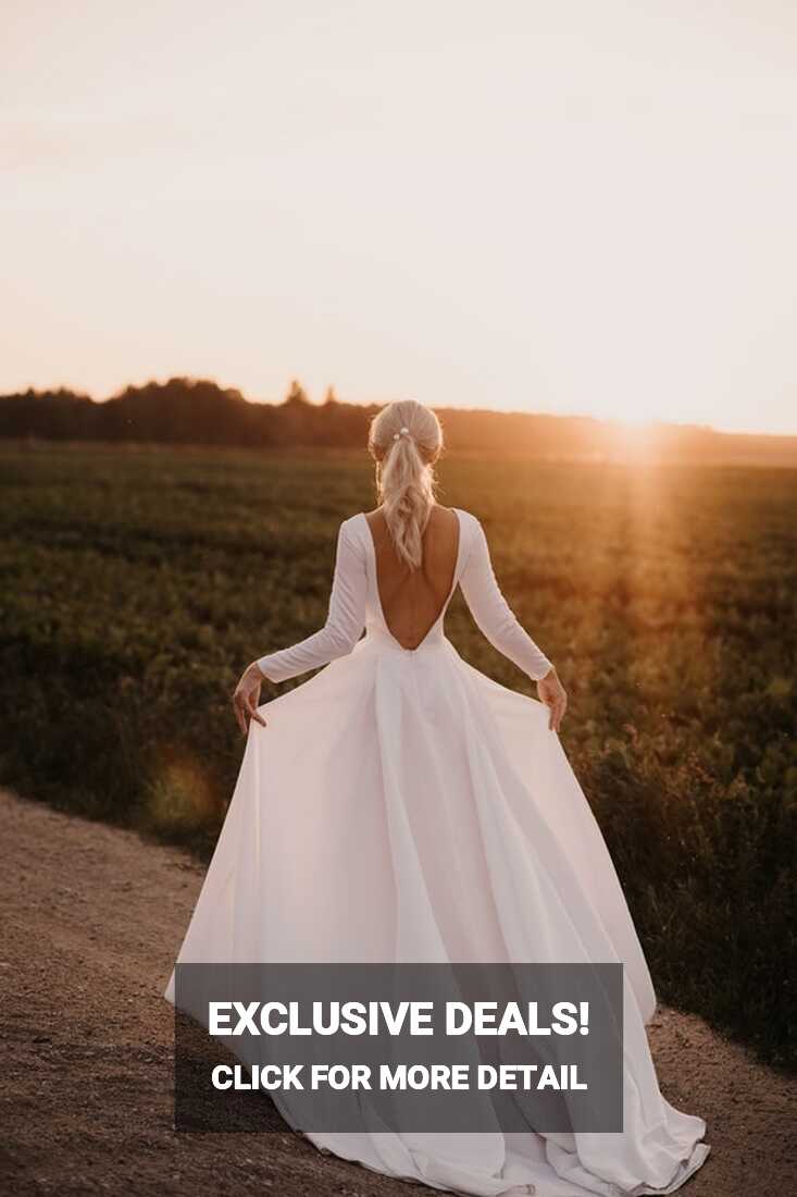 Long Train Dress Open Back Wedding Dress Long Sleeves Wedding ...