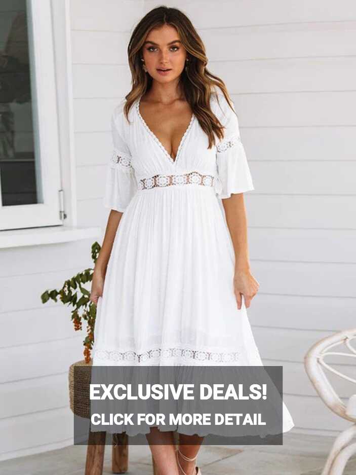 Long White Dresses Women Boho | Casual Long White Summer Dresses ...