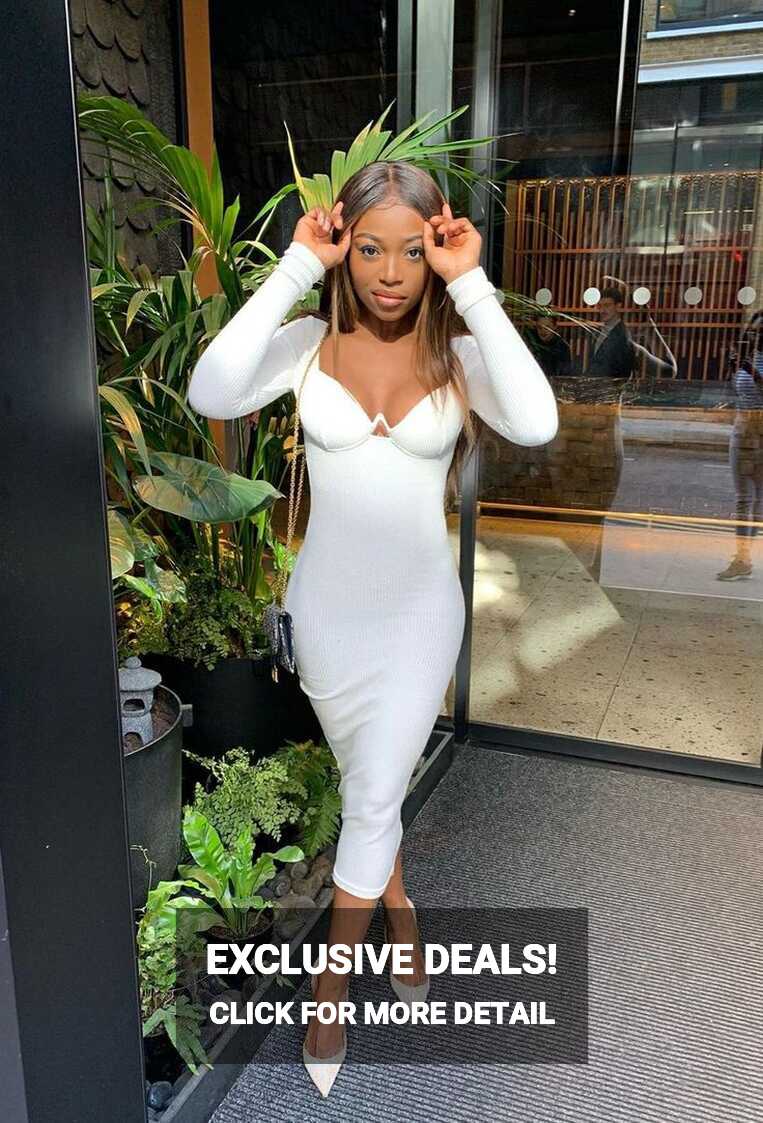 Long sleeve bodycon dress outfit. Ribbed bodycon dress in white ...