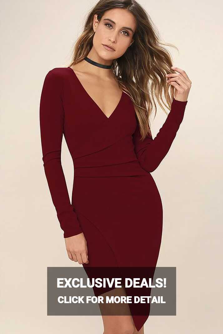 Love Me Completely Dark Red Long Sleeve Bodycon Dress