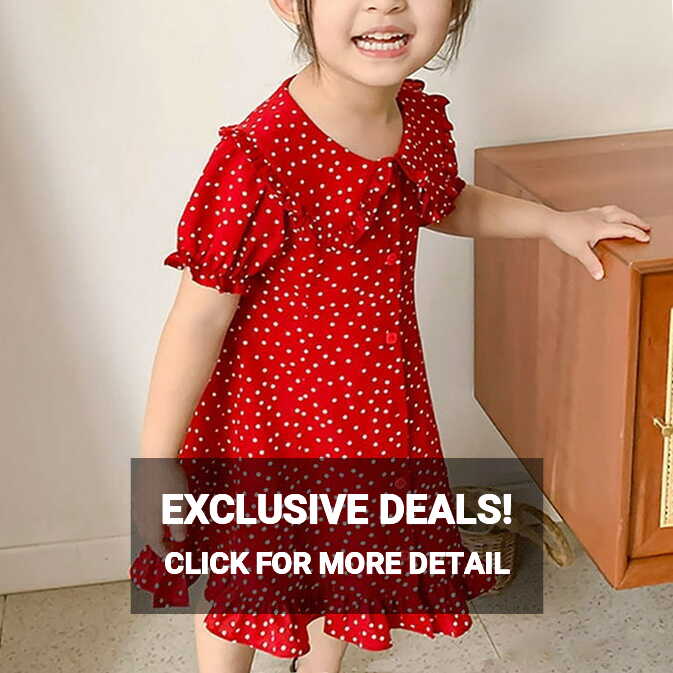 Lovebay Summer Kids Girls Red Polk Dot Pleated Dress Beach Wear ...