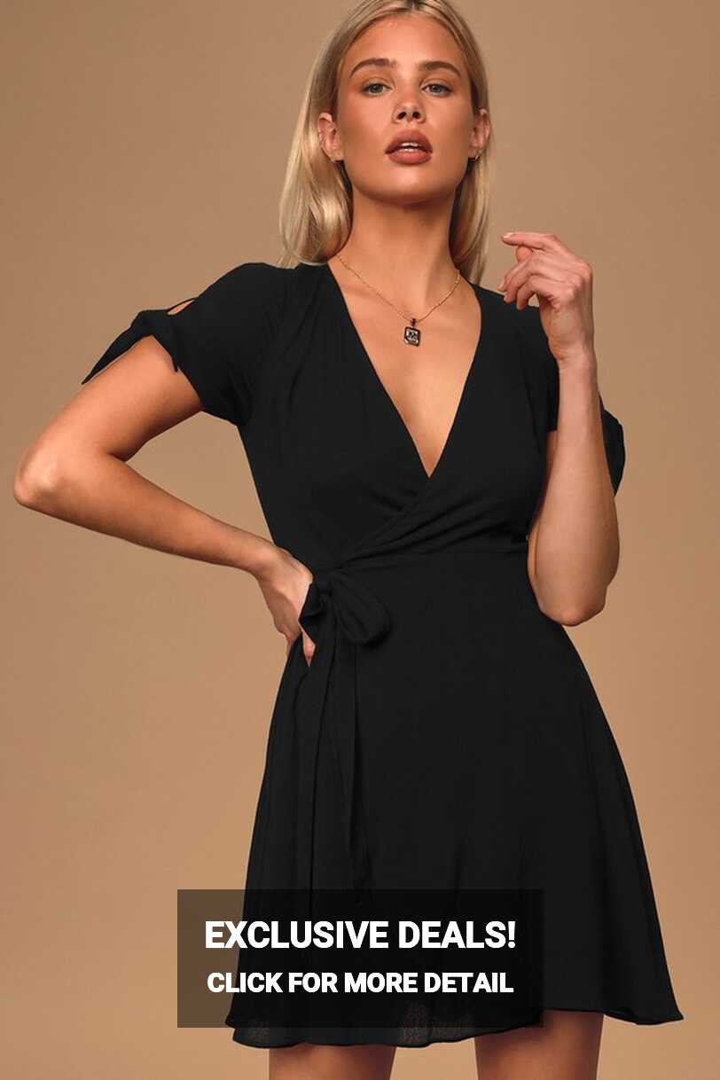 Lovely Black Dress - Tying Sleeve Mini Dress - Wrap Dress - Dress ...