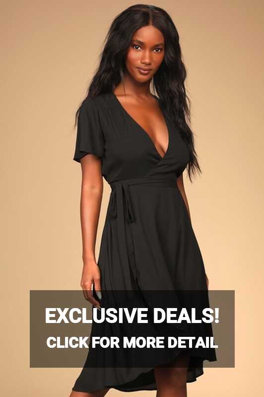 Lovely Black Wrap Dress - Midi Wrap Dress - Midi Dress - Lulus