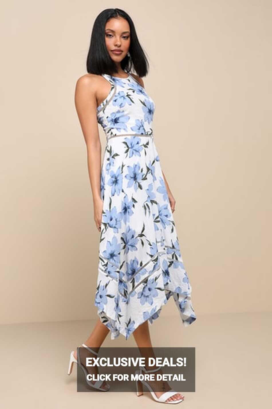 Lovely Blue and White Dress - Floral Print Dress -Midi Dress - Lulus