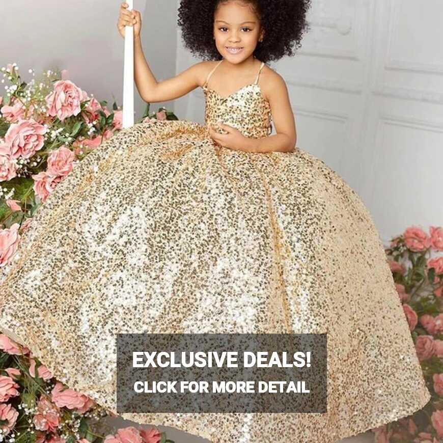 Lovely Glitter Flower Girls Dress Spaghetti Sequined Ball Gown ...