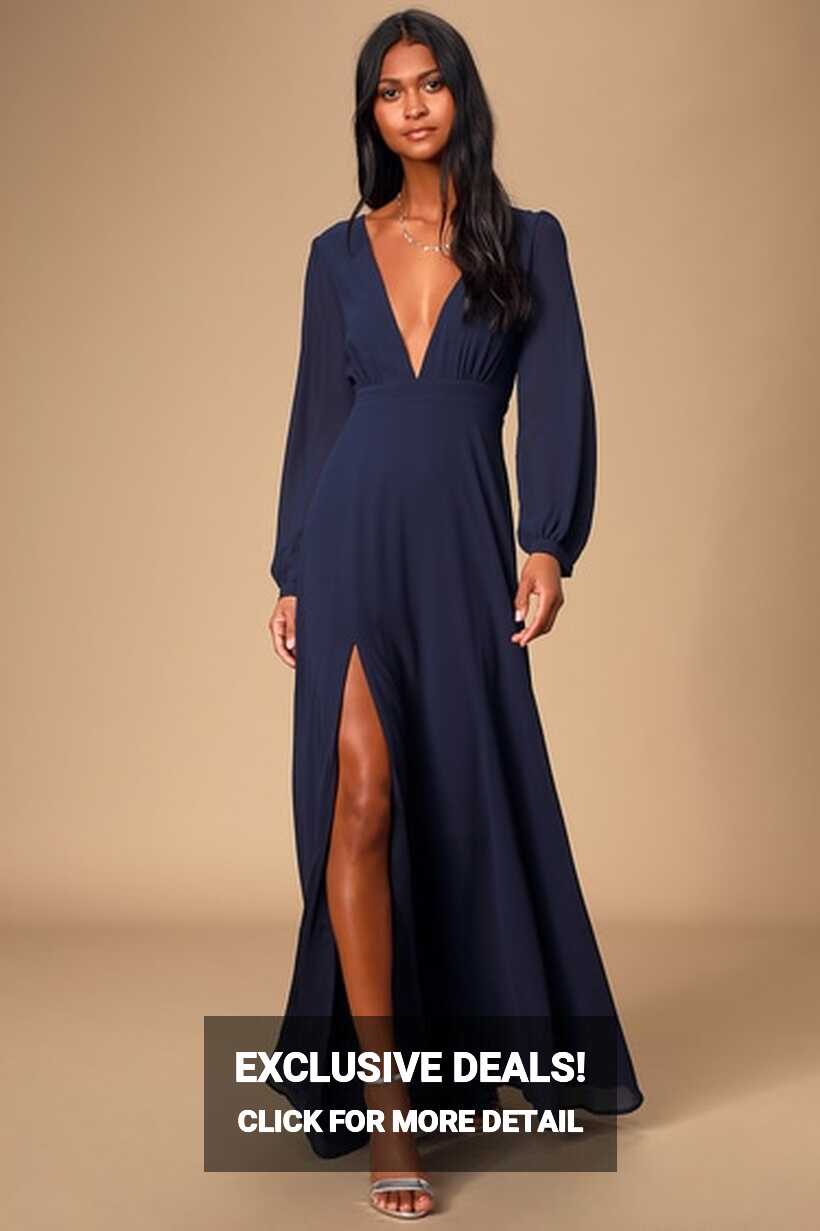 Lovely Navy Blue Gown - Long Sleeve Maxi Dress - Maxi Dress - Lulus