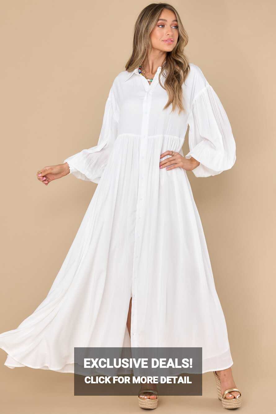 Lovely White Bishop Sleeved Dress - Maxi Dress | Red Dress