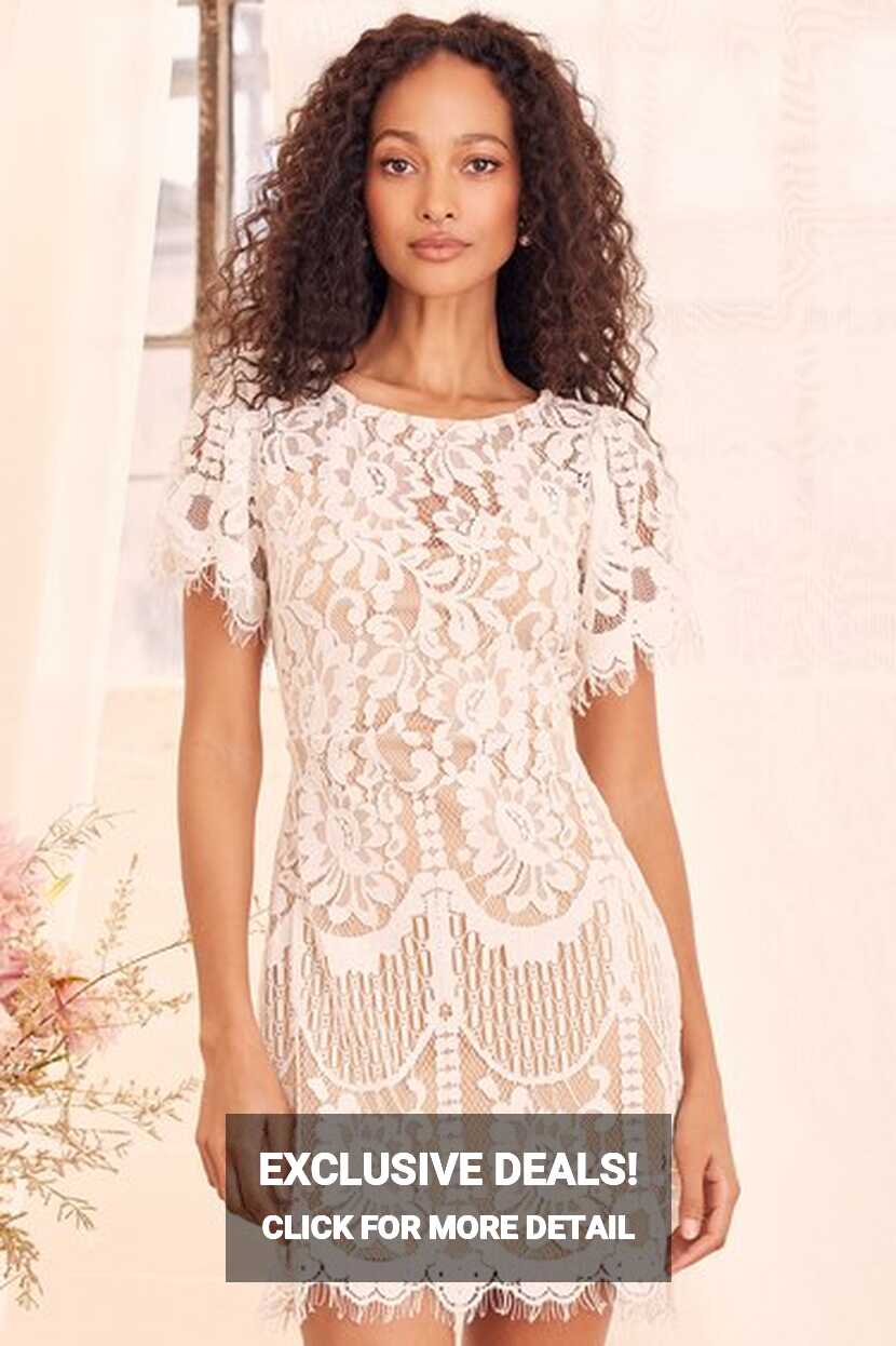 Lovely White Dress - Lace Dress - Short Sleeve Dress - Sheath - Lulus