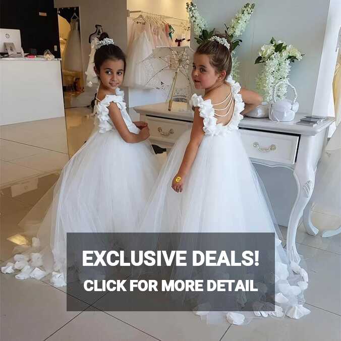 Lovely White Flower Girl Dress With Long Ruffle Tulle Skirt ...