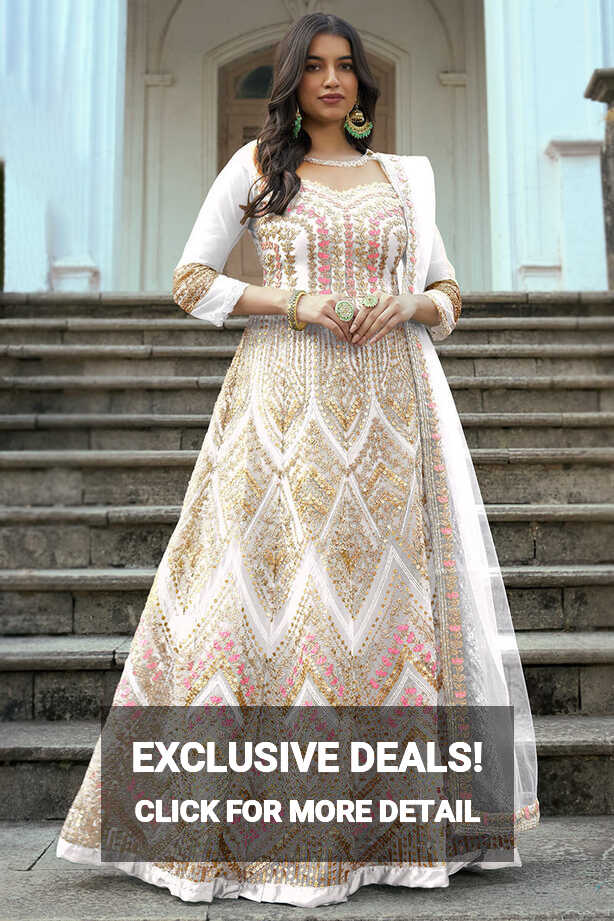 Lowest Price White Anarkali Suit with Dori Work LSTV122558