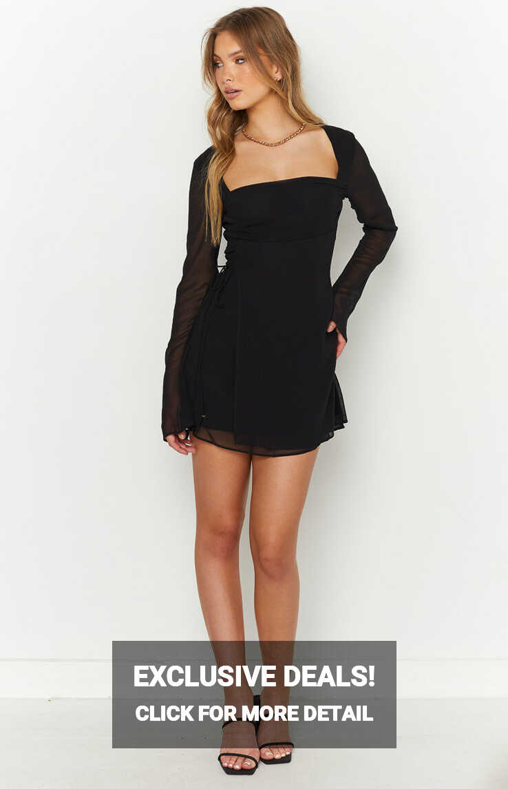 Lucy Black Long Sleeve Mini Dress – Beginning Boutique US