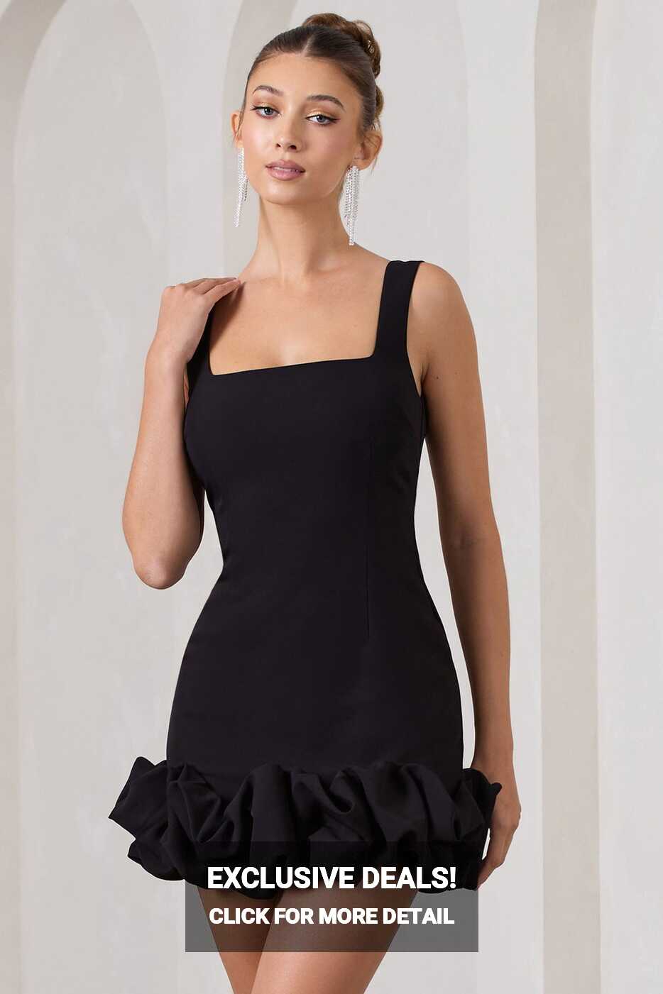 Lucy Black Strappy Mini Dress With Ruffle Trim – Club L London - USA