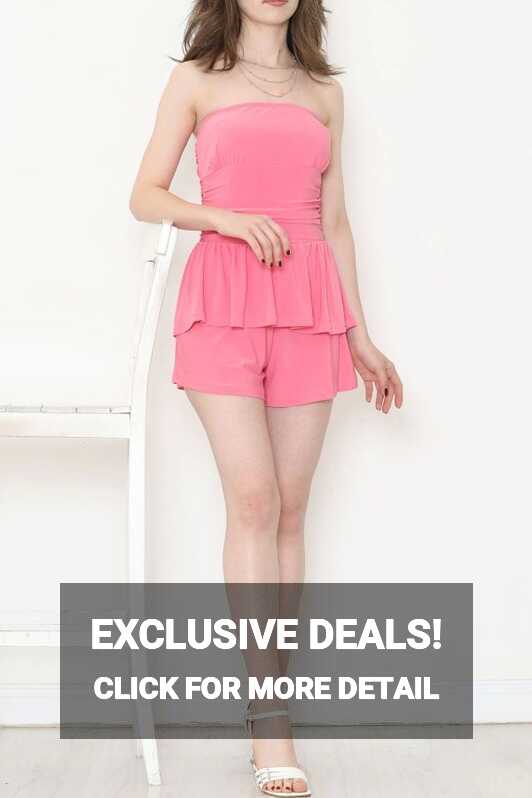 Lunaev Pink Strapless Dress with Shorts - CLZ275 - Trendyol