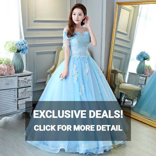 Luxurious Light Blue Ball Gown Off The Shoulder Princess Dress ...