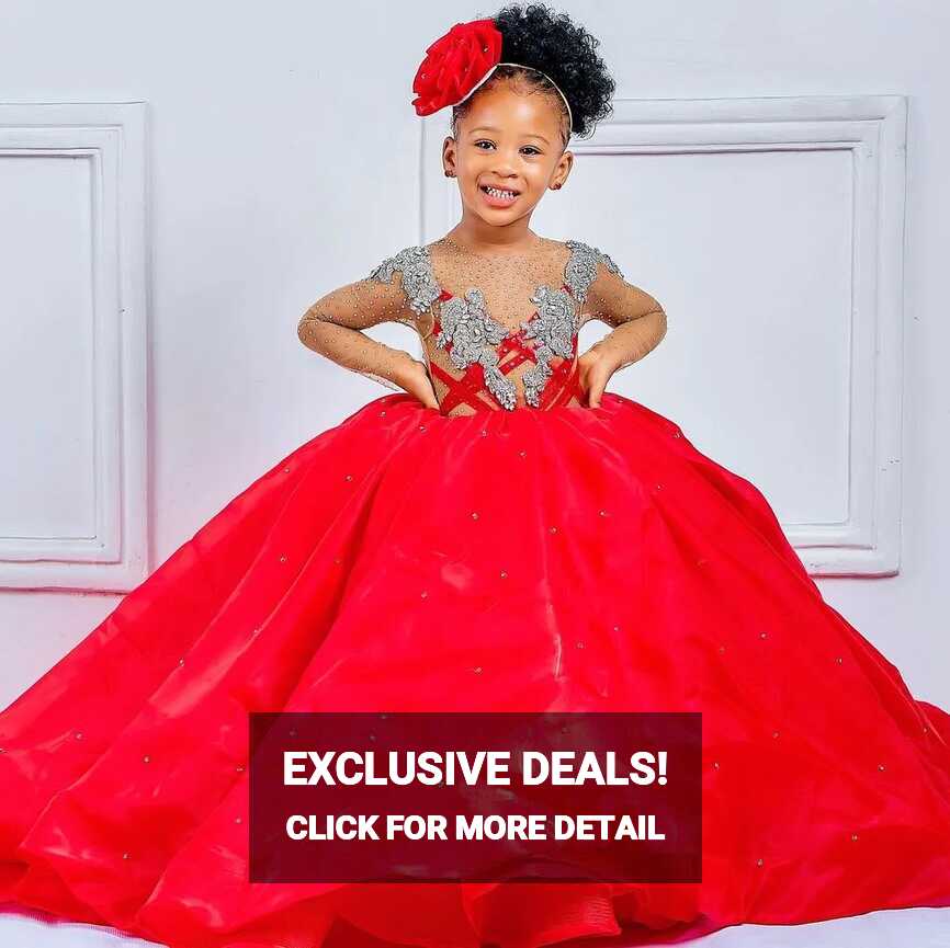 Luxurious Red Crystal Flower Girl Dress With Sheer Neckline ...